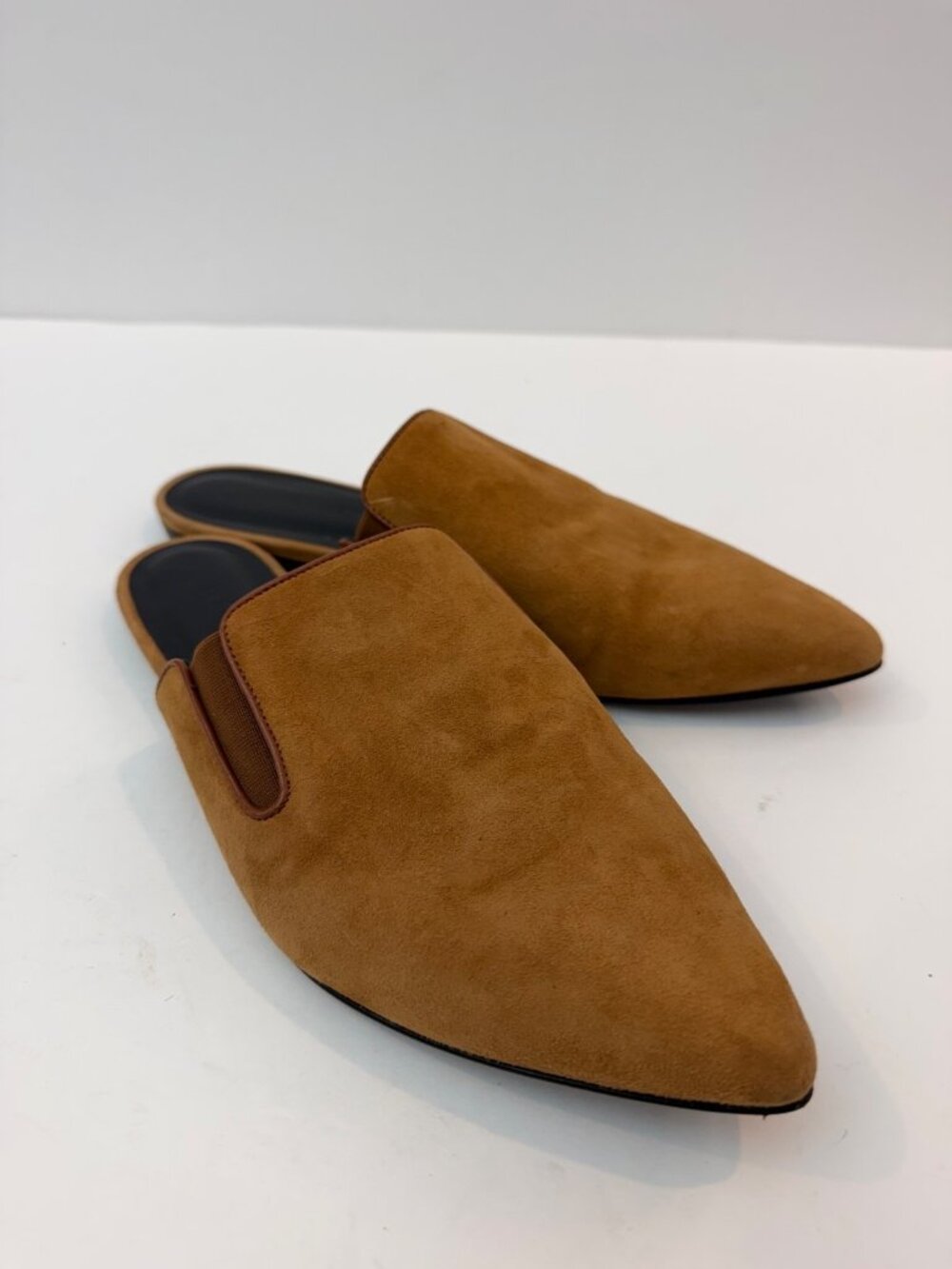 Jenni Kayne Women's Camel Brown Suede Mules Size 40 US 10 Pointed Toe Slip On